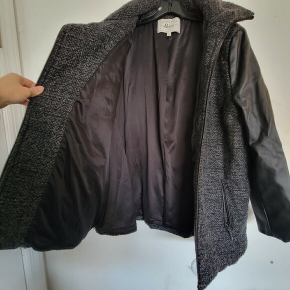 G.H. Bass & Co. Wool Knit Faux Vegan Leather Long Sleeve Tweed Knit Jacket Coat - Picture 4 of 14